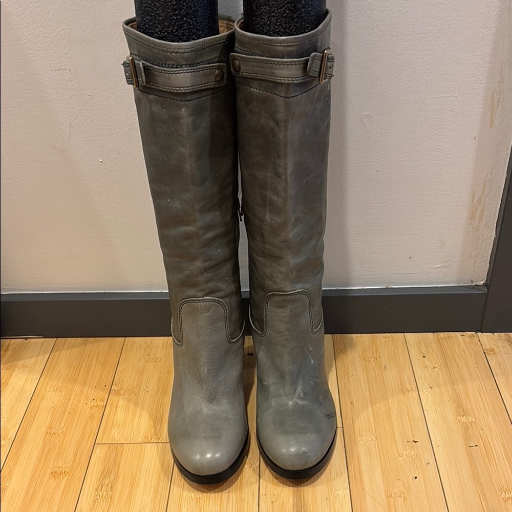 Frye Gray Leather Knee-High Boots